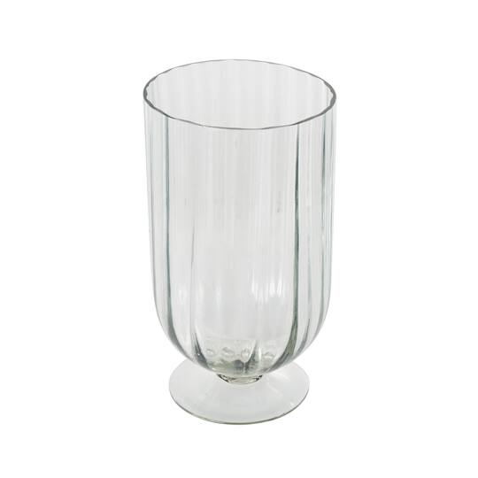 Clear Glass Ribbed Fluted Decorative Candle Holder with Elevated Base